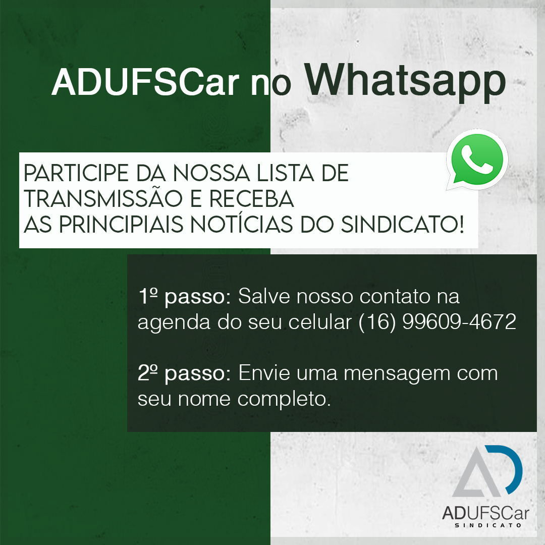Quer receber as notícias da ADUFSCar pelo WhatsApp?