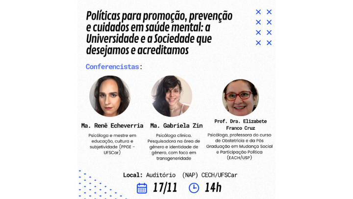 Debate sobre política de saúde mental na Universidade acontece nesta quinta-feira (17/11)