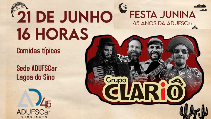 Nesta quarta-feira (21) tem Festa Junina da ADUFSCar em Lagoa do Sino